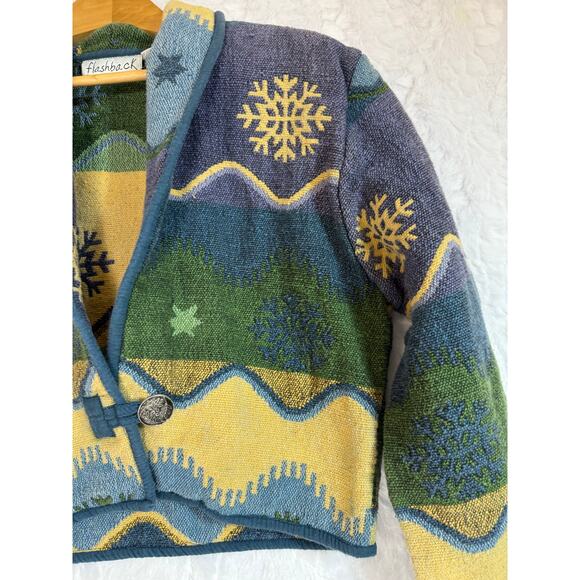 VTG Flashback Art to Wear Tapestry Jacket Purple Blue Snowflake Winter Stars Med - Picture 8 of 13